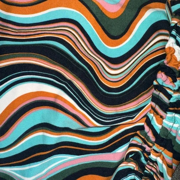 Y2K Swirl Print Ruched Midi Dress Asymmetrical Hem Retro - Picture 6 of 7